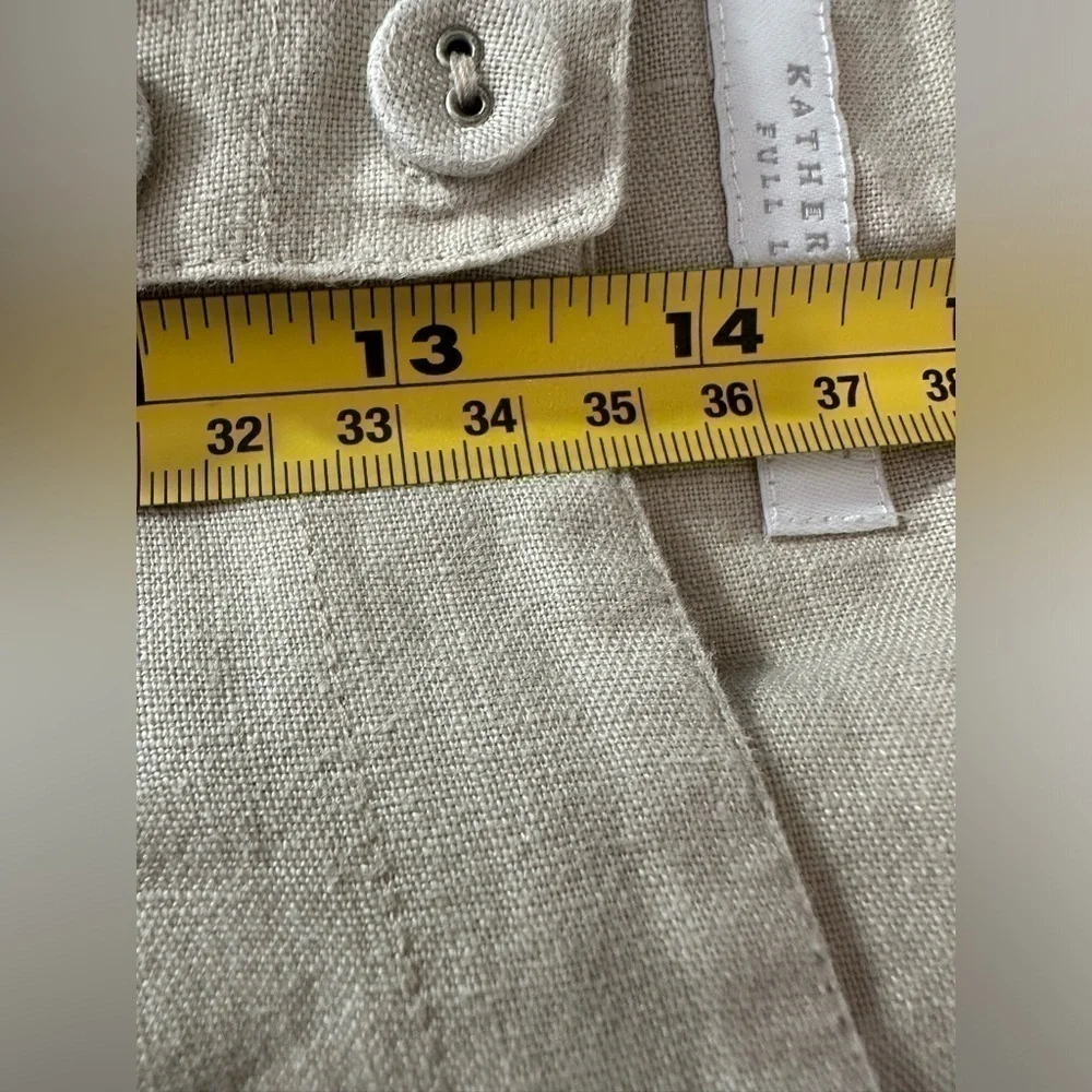 Charter Club Pants Womens 16W Petite Linen Katherine Fit Wide Leg Beige Buttons - Picture 9 of 11